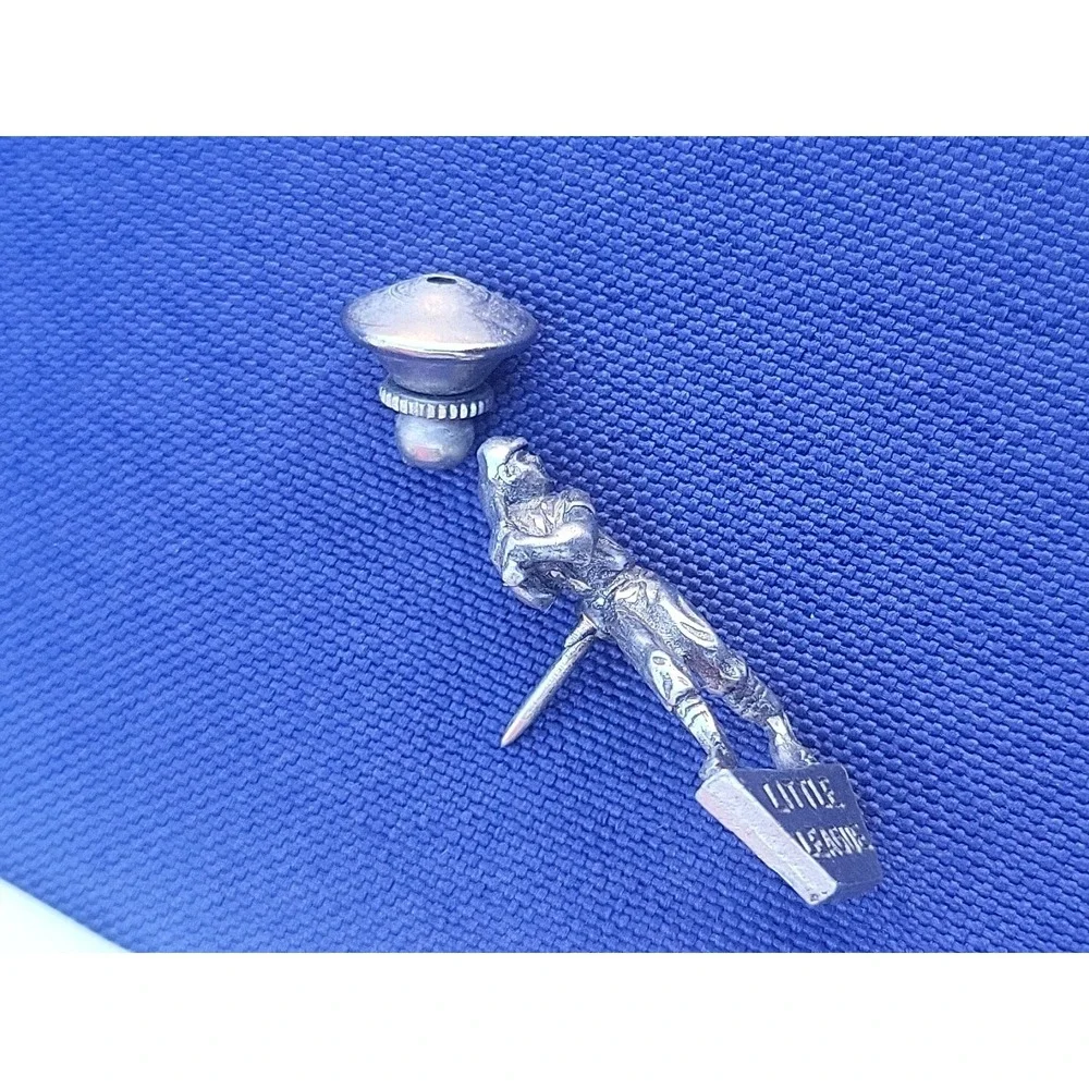 vintage little league baseball lapel‎ pin hat tie tack silver tone